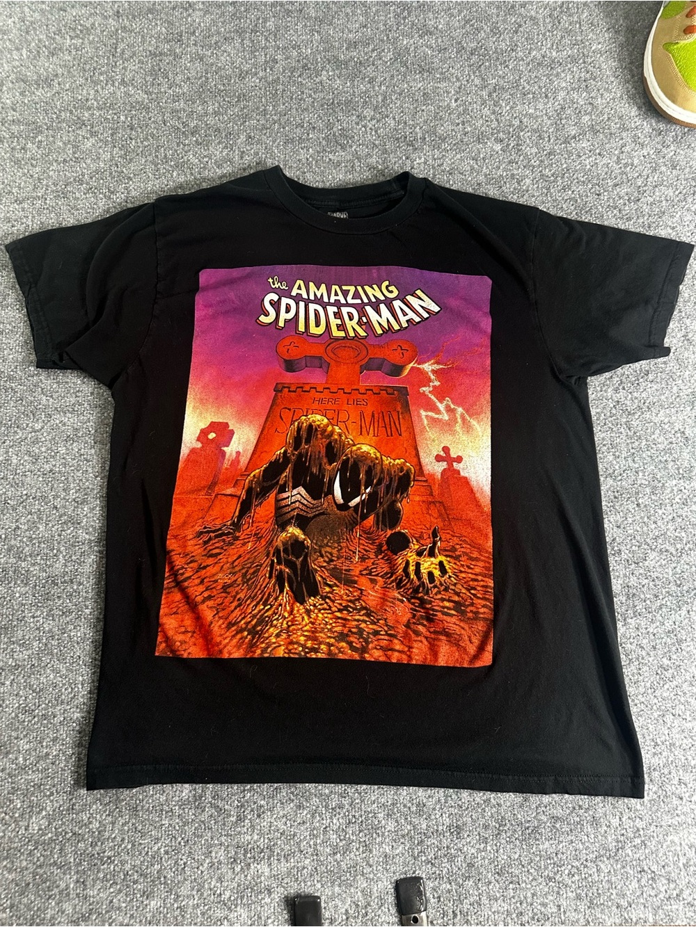 Marvel Black Short Sleeve Tee with Red-Orange & Purple Spider-Man Graphic